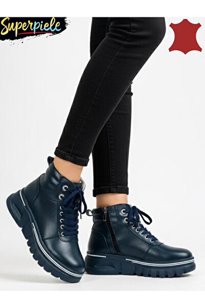 ANGEL BLUE Ghete Dama casual bleumarin DIN Piele Naturala -fermoar si șiret