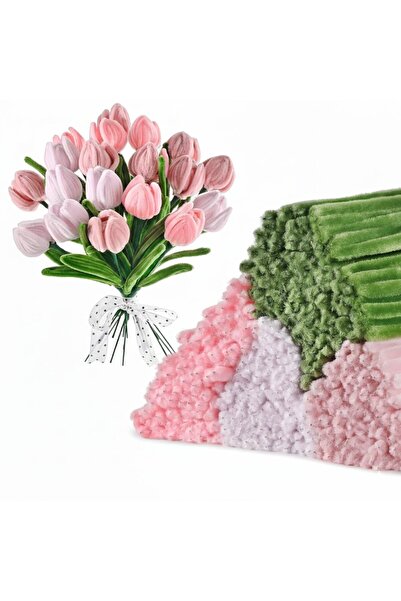 Hobialem 100 Adet 4'lü Şönil Set Pembe (25) Gül Kurusu (25) ,Soft Pembe (25) Ordu Yeşili (25) Çiçek Tüylü Te