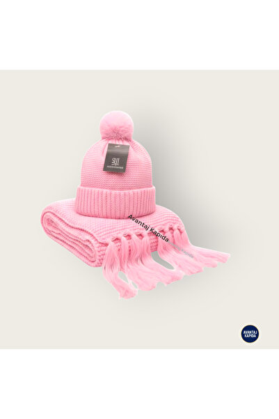 Mustran Syt Premium Stylish Pom-Pom Women's Scarf and Beanie Set | Wool Textured Thick Knitted Winter Suit