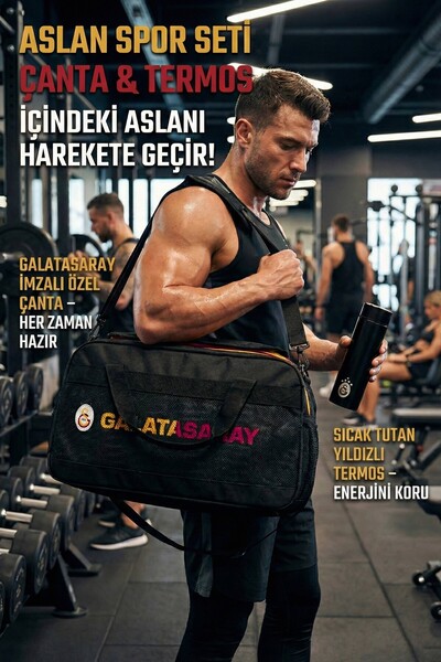 Galatasaray New Season Licensed 2-Chamber Sports Bag with Dekomus and 5-Star 500 ml Steel Thermos