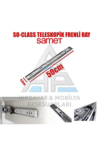 SAMET SO Class 46 mm Tam Açılım Frenli 50 cm Teleskopik Çekmece Rayı Takımı