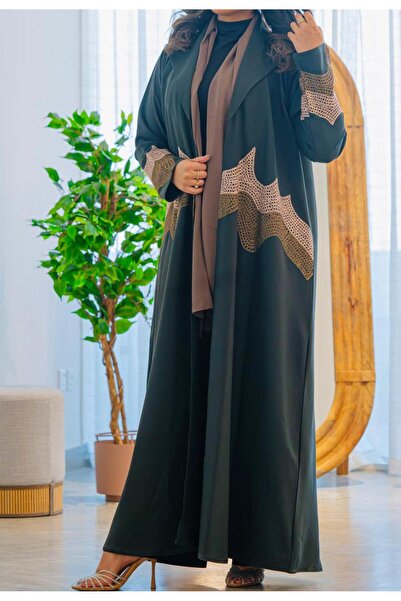 Abaya-AB Olive green blazer abaya with embroidery