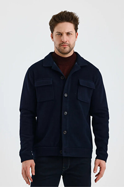 Wellalux Men's Shirt Collar Long Sleeve Cardigan