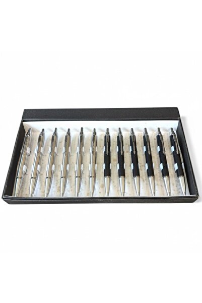 REX بكج أقلام فاخرة لون اسود و سلفر جودة عالية وأداء سلس حبر جاف ازرق 12 قلم 69515