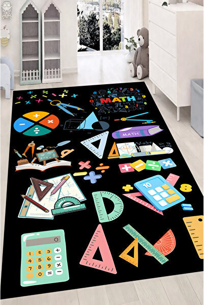 Reyhani Matematik Desenli Kaymaz Taban Makinede Yıkanabilir Çocuk Gamıng Halı...