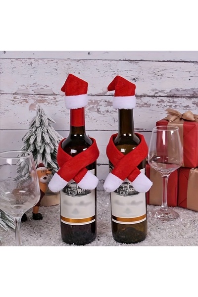 CUTESTUFFSHOP 6'lı Noel Şişe Kapağı,Çatal Bıçak Başlığı,Noel Baba Temalı İçec...