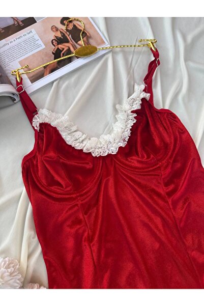 Licshe Yılbaşı Özel Üretim Kırmızı Kadife Gecelik