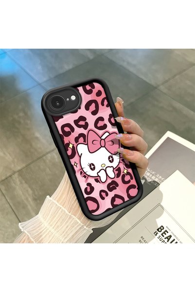 ucuc iPhone 16E Compatible Black High Quality Silicone Leopard Pattern Kitty ...