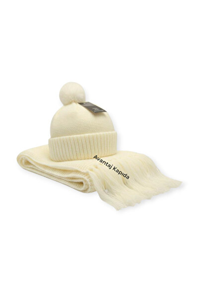 Mustran Syt Premium Stylish Pom-Pom Women's Scarf and Beanie Set | Wool Textured Thick Knitted Winter Suit