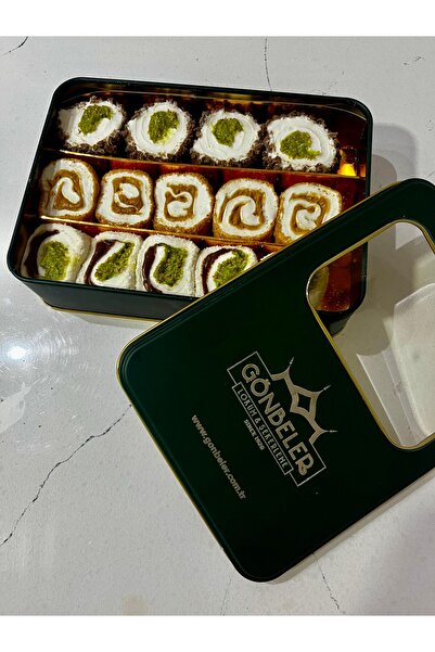 Gönbeler علبة معدنية فاخرة مختلطة للحلويات التركية (لقم) مع نافذة، 450 جرام