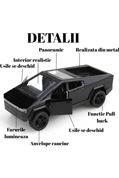 OEM Tesla Cybertruck Metal Car, Sounds and Lights, Moving Doors, Pull-Back Function, 15cm, Black