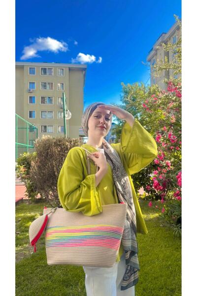 Vanilya Design Hasır Çok Renkli Detaylı Kadın Çanta