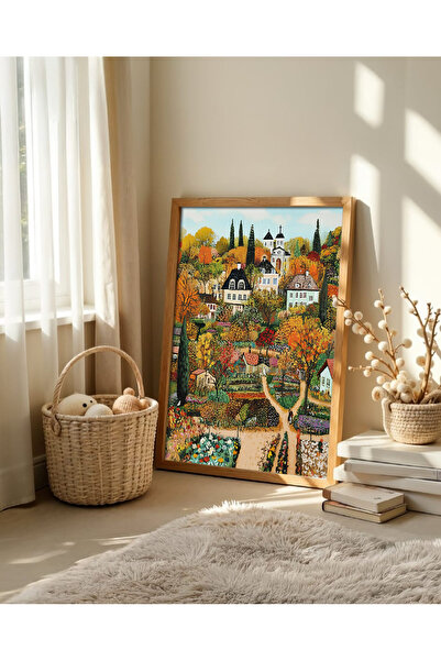 alphobitasarım Ένα ζωηρό τοπίο χωριού, ζωγραφισμένο με τα πλούσιατα χρώματα τ...