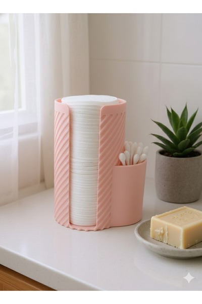 Akgün's 🌸   منظم قطن المكياج ومسحات الأذن الصديقة للبيئة من PLA - وردي فاتح