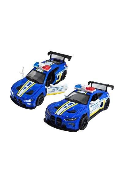 OEM Metal Police Car BMW M3, Sounds and Lights, Moving Doors, Pull-Back, 15.5cm, Blue