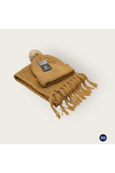 Mustran Syt Premium Stylish Pom-Pom Women's Scarf and Beanie Set | Wool Textured Thick Knitted Winter Suit