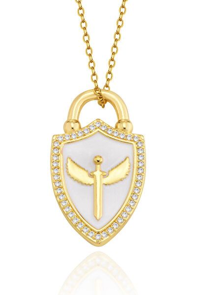 Cosmia Shine Mikail Meleği Kılıcı Figürlü Zirkon Taşlı Kalkan Kolye