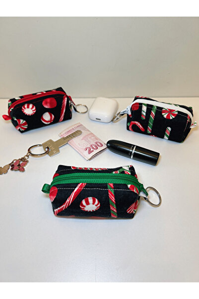 Ays Quilt Yılbaşı Temalı Çok Amaçlı Anahtarlık Çanta Charm - Airpods Kılıfı - Mini Ruj Ve Bozuk Para Çantası