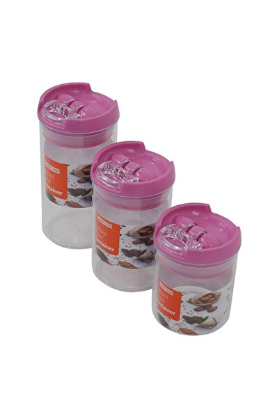 Lawazim Food Container 3pcs Round Pink for Dry Food Storage and Pantry Use