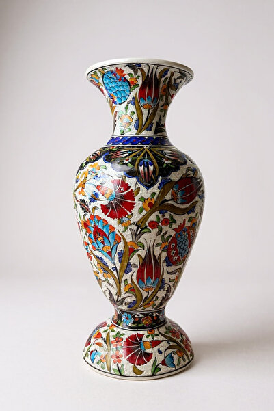 STORESZA El Yapımı Özel Samur İşçiliği 50Cm Elhamra Model Çini Vazo – Koleksiyonluk Dekoratif Sanat Eseri