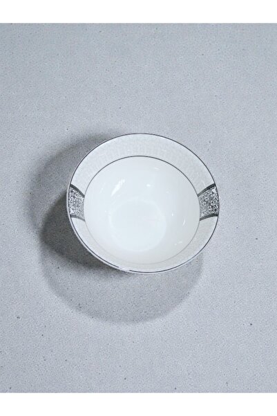 WDA Elegant White Ceramic Serving Bowl with Grey Floral Border Design