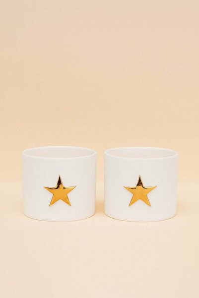 Barine Yıldız Desenli Porselen Mumluk 2'li Set