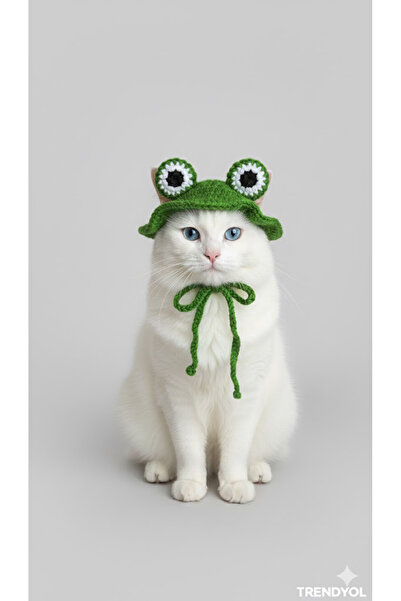 Jasminya Sevimli Kurbağa Kedi-Küçük Irk Köpek Şapkası & Baş Aksesuarı El Örgüsü Evcil Hayvan Aksesuar