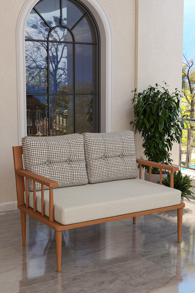 Kaktüs Avm Preda Serisi Masif Fırınlanmış Gürgen Ahşap Bahçe Balkon Takımı 1 Adet İkili Koltuk