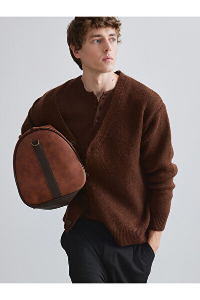 LC Waikiki Mg Trenden Brown V-Neck Men's Knitwear Cardigan