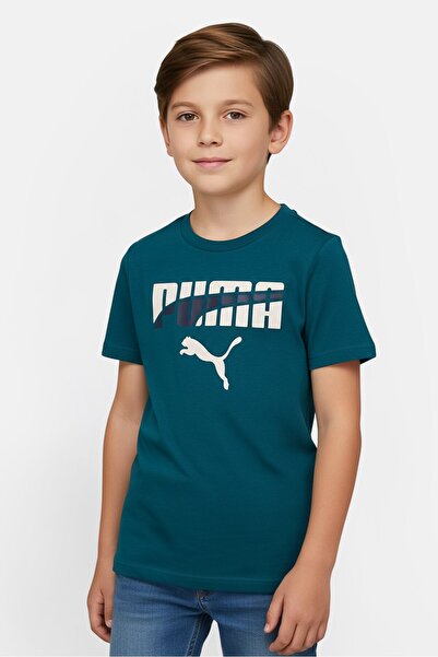 Puma Kids Boy Sportswear Fit Short Sleeve Outdoor T-Shirt, Dark Green