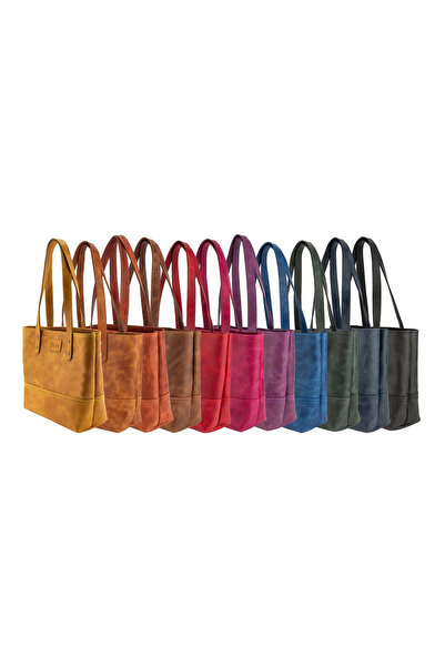 İsme Özel Tote Bag El Omuz Çantası - %100 Rainbow Deri - AC03003 - Hardal Sarısı