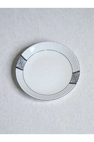 WDA Elegant White Ceramic Plate & Bowl Set with Silver Pattern