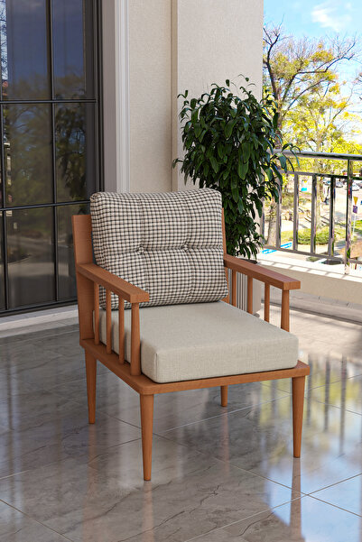 Kaktüs Avm Preda Serisi Masif Fırınlanmış Gürgen Ahşap Bahçe Balkon Takımı 1 Adet Tekli