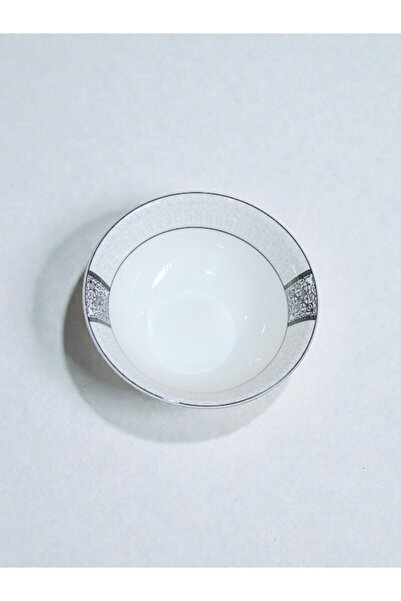 WDA Elegant White Ceramic Serving Bowl with Grey Floral Border Design