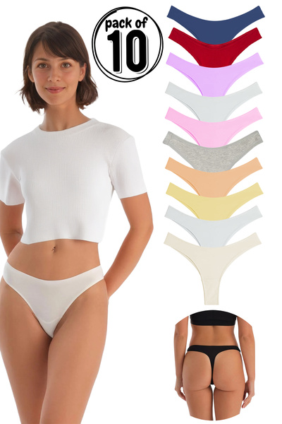 Yohannes Club Women'S, Cotton Basic Thong String Panties, Pack of 10, Soft Colorful Thong Set