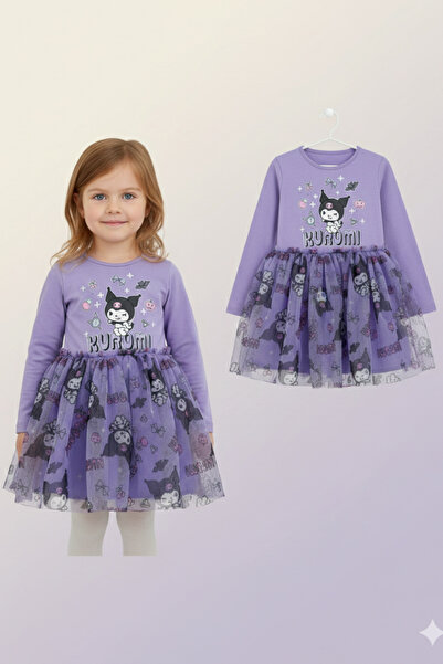 Neva Baby Boutique Kız Çocuk Kuromi Mor Tül Elbise | Penye Üst Tül Etekli Öze...
