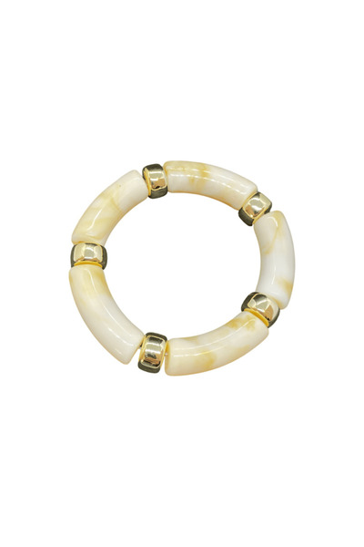 FM سوار أكريليك أنيق مرن بلون أبيض - ذهبي بطول 18 سم - أناقة عصرية وتصميم مرن