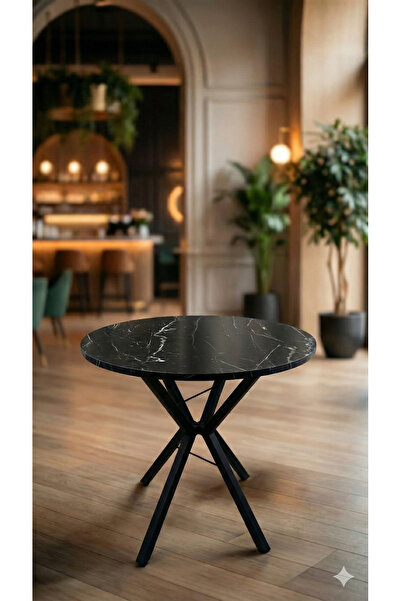decosense 70 Cm Siyah Metal Ayak 2-3 Kişilik Yuvarlak Masa Mutfak Masası Balkon Masası Kafe Masası Ofis Masası
