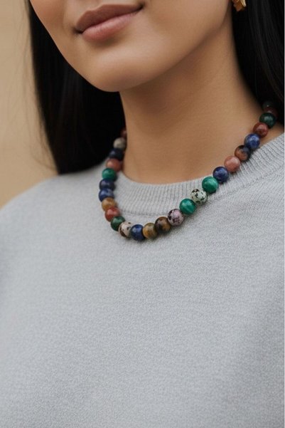 Capo by Aytaç Yamaç Colorful Natural Stone Bead Necklace |   Statement Women's Necklace |   Modern & Bohemian Style |   Daily Use