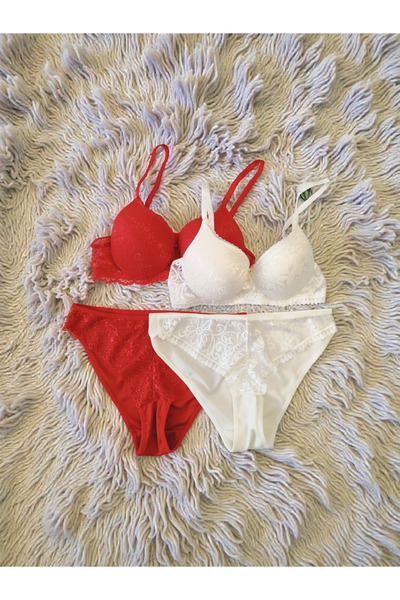 ARN HOMEWEAR Set de sutien cu sârmă, roșu și alb, cu burete, pentru femei, pa...