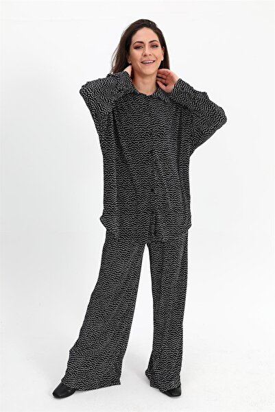 VELİZADE Μοντέλο Comfort Πλισέ με φαρδιά μπατζάκια, μακρυμάνικο, πουά, άνετο ...