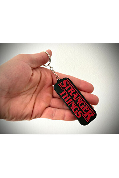 AtölyeMatris Stranger Things Logo Keychain Black Red 3D Printing Pla Plastic Chain Ring Included