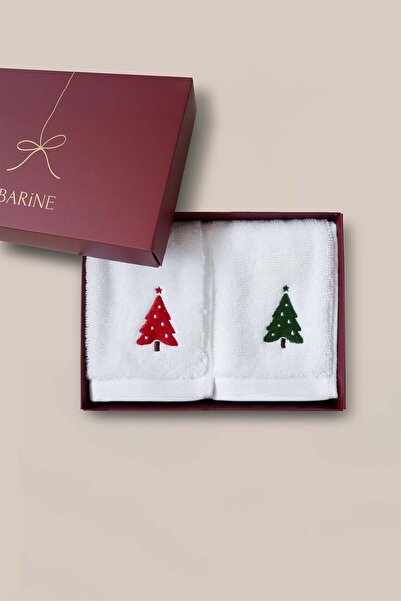 Barine Set de 2 prosoape din bumbac brodat cu model de pin, 600gr/m2