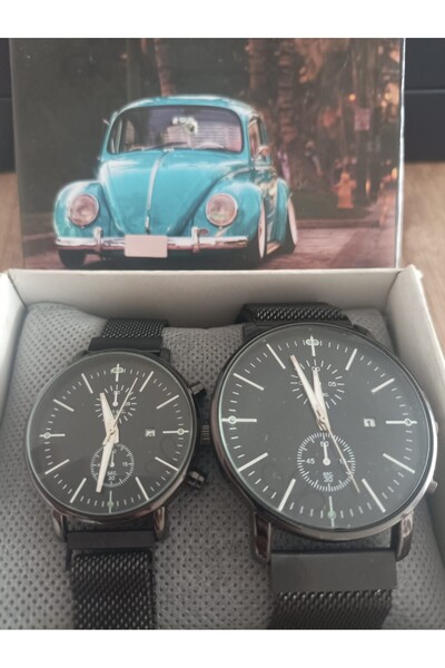 Gerçek Hediyelik Çift Kol Saati Sevgili Seti, Şık Tasarım, Hasır Kordon, Kutulu