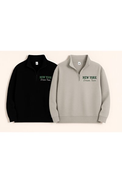 MARKATEM Mock Neck 3-Thread Cotton Front Printed I Newyork Sweatshirt