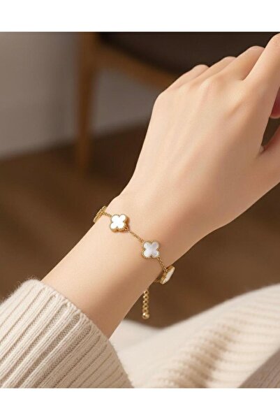 SEVEREKTAK Women/Men Gold White Clover Bracelet