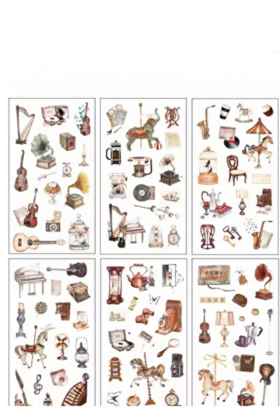 Vox Art Retro Scrapbook Sticker ( Şeffaf PET ), 6 yaprak 18*10cm, Music Serisi