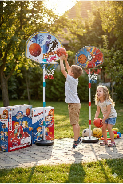 lookandbuy 60-90-120 cm Ayarlanabilir Yükseklik Basketbol Potası ve Top DAHİL - Eğitici Ayaklı Spor Oyuncağı"