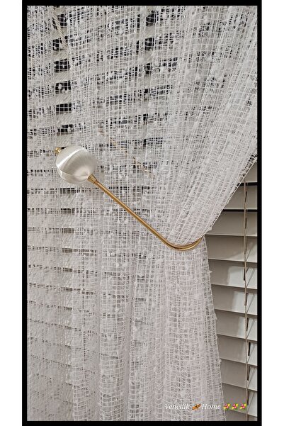 venedik home New Double-Breasted Fastening Ghost Bracket Mounted on Cornice Gold & Ecru 1 Piece (Easy Installation Without Drilling the Wall)