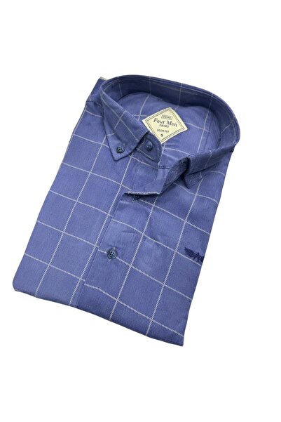GÖMLEK GALERİSİ Slim Fit Velvet Plaid Corded Fabric Sports Men's Shirt